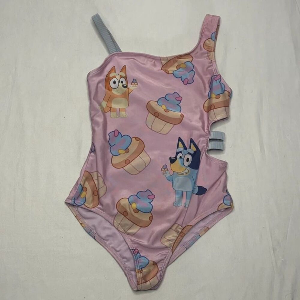 Bluey Pink Cupcake One Piece Swimsuit Size 6/6X | Girls Swimwear